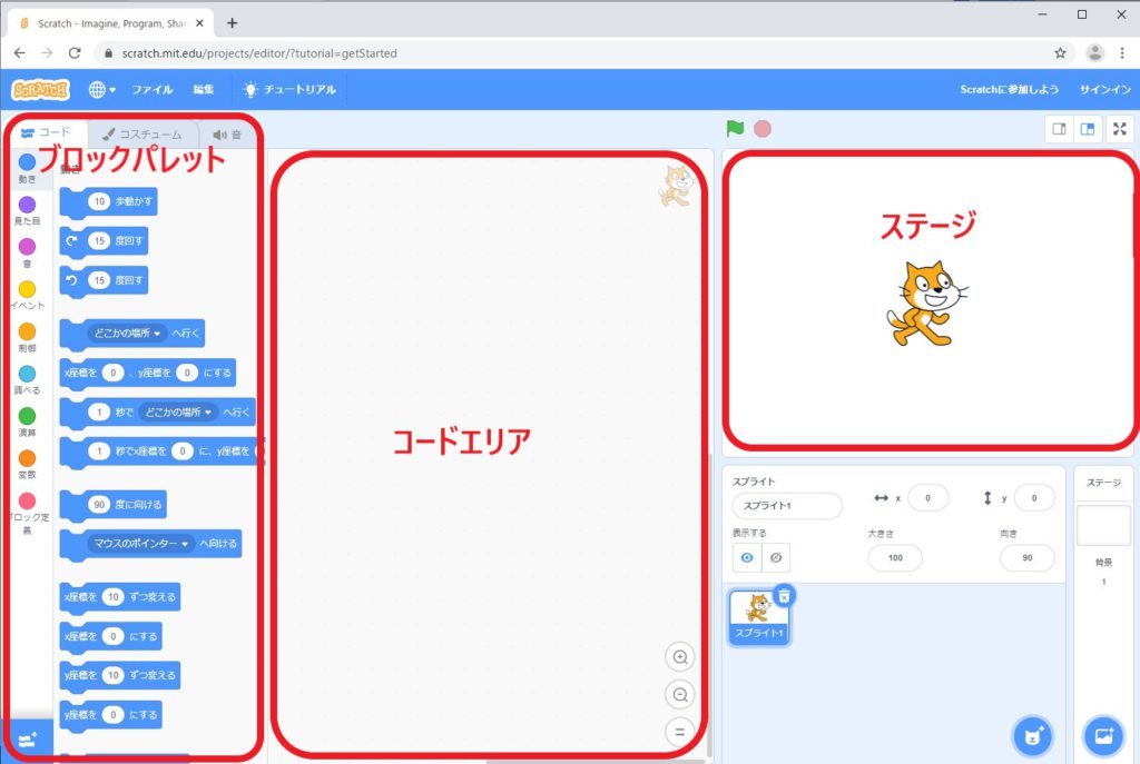 スクラッチ3.0のプロジェクトエディター