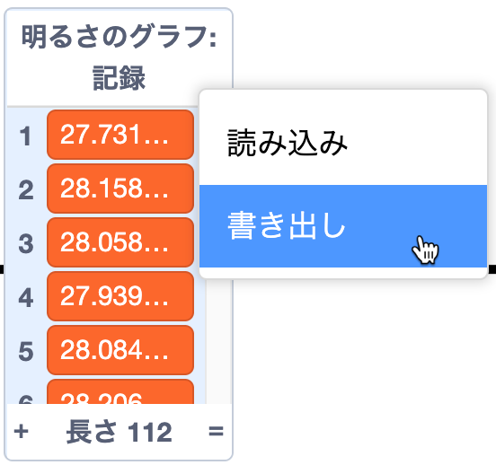 Scratchのリストを書き出して他のアプリで使う方法 書籍 Scratchで科学実験 コカネット Scratchのリストを書き出して他のアプリで使う方法 書籍 Scratchで科学実験 コカネット